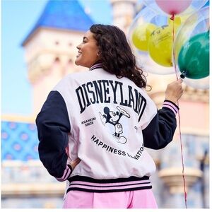 Disneyland Mickey Mouse Pink Black Varsity Jacket - size M